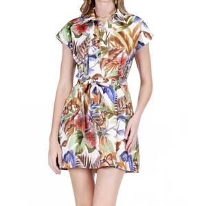 NEW JADE fit and darts mini dress in leaf mosaic